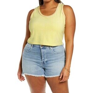 BP. Women's Terry Cloth Tank Top Scoop Neck Sleeveless Yellow Lemonade 1X